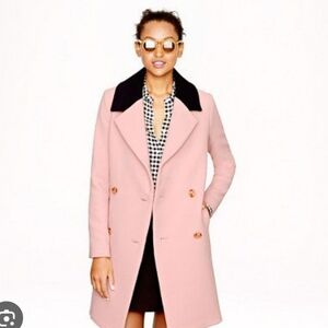 J. Crew Arianna Dusty Pink w/ Navy Collar Contrast TopCoat Wool Blend Size 4